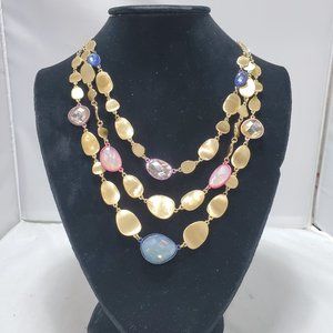 ILLUMINATA 3 strand multi color stone with Lunaria flower gold petals